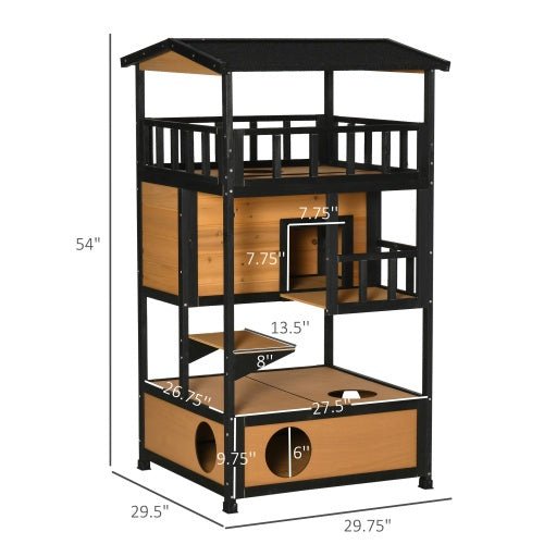 Wooden Outdoor Cat House, Wild Cat Shelter Kitten Tree - Serenity Spaces