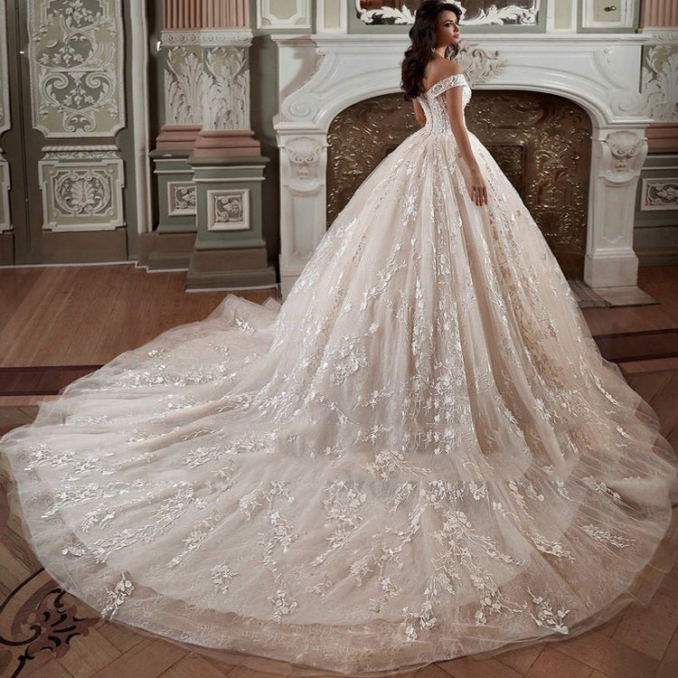 Off - shoulder French - style Bride Trailing Mori Style Simple Small Wedding Dress - Serenity Spaces