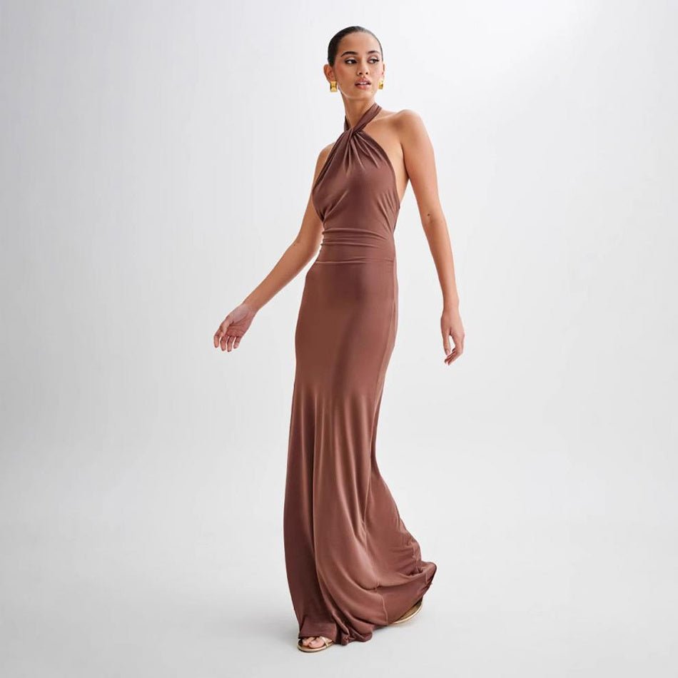 Ins Bodycon Halter Dress Sexy Backless Slim Fit Waist Slimming Maxi Dresses Prom Party Club Clothing For Women - Serenity Spaces