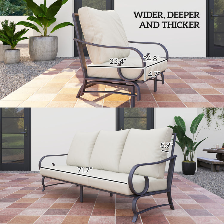 5 Piece Backyard Patio Furniture Set, Outdoor Furniture Set With 2 Rocking Chairs, 3 - Seat Sofa, And 2 Ottomans, Beige - Serenity Spaces