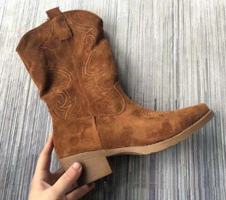 Pointed boots suede denim boots - Serenity Spaces
