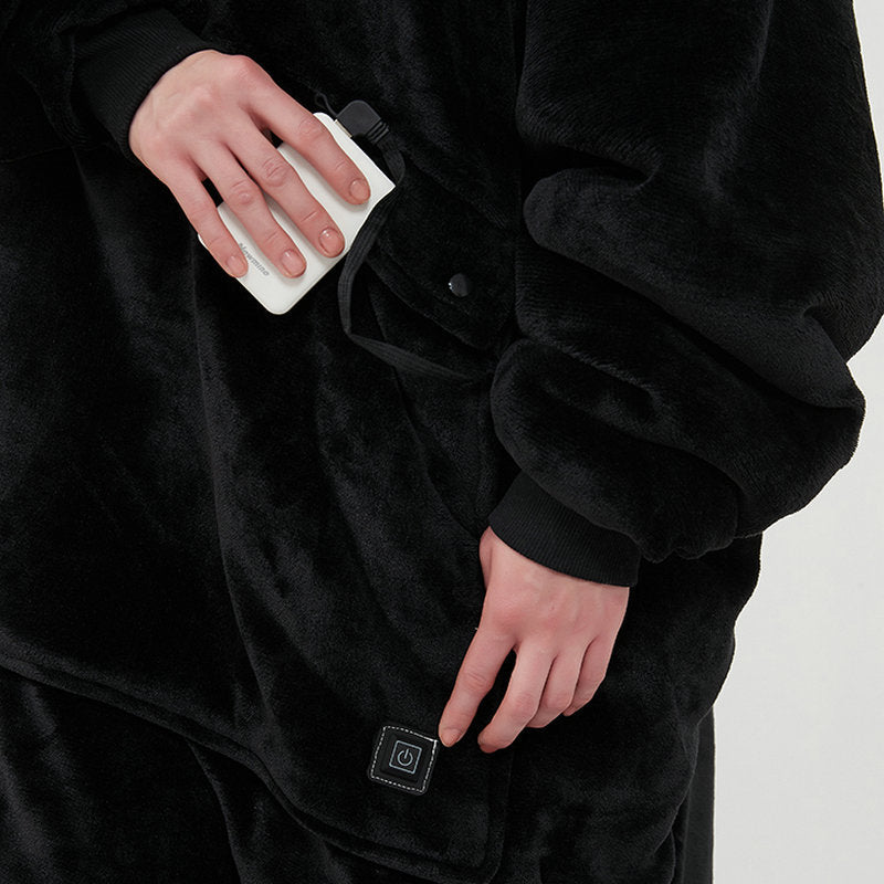 USB Heated Wearable Blanket Oversized Lazy Hoodie With Large Heating Area Back Cozy Warm Sherpa Hoodie Blanket No Battery Pack - Serenity Spaces