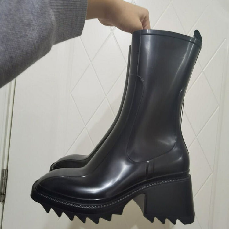 Thick - soled block heel square toe boots - Serenity Spaces