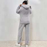 Winter Plush Pajama Set Fashion Casual Hooded Top and Elastic Band Pants Warm Set - Serenity Spaces