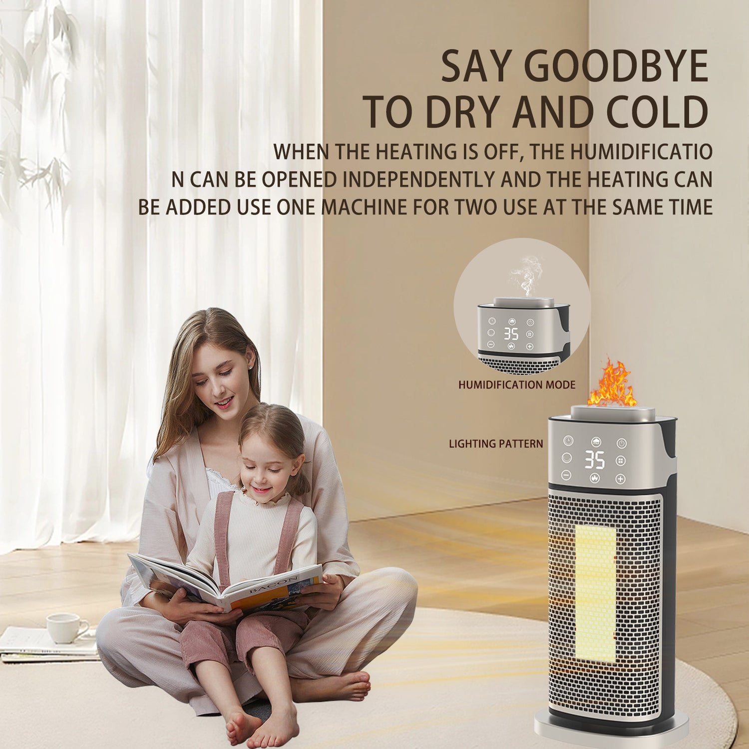 Desktop Warm Air Blower 3D Flame Humidifying Heater - Serenity Spaces