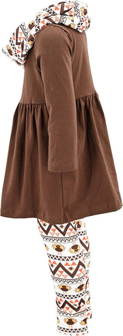 Girls Kids Toddler 3Pc Outfit Set Long Sleeve Cotton Blend Tunic Top Leggings and Scarf