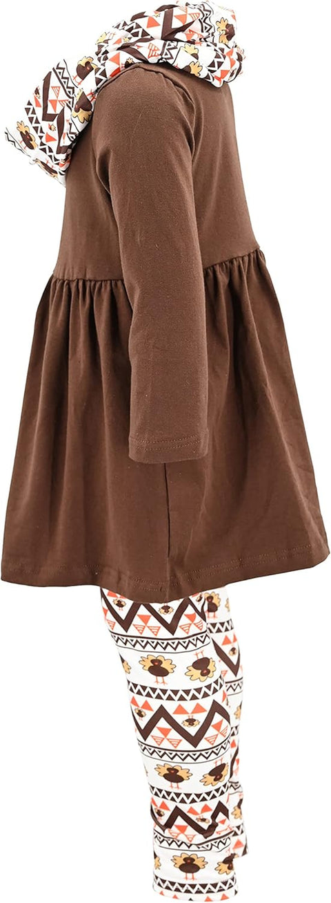 Girls Kids Toddler 3Pc Outfit Set Long Sleeve Cotton Blend Tunic Top Leggings and Scarf