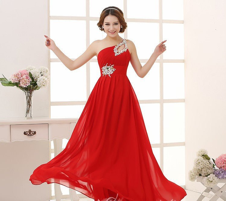 Evening dress one - shoulder dinner banquet long banquet - Serenity Spaces