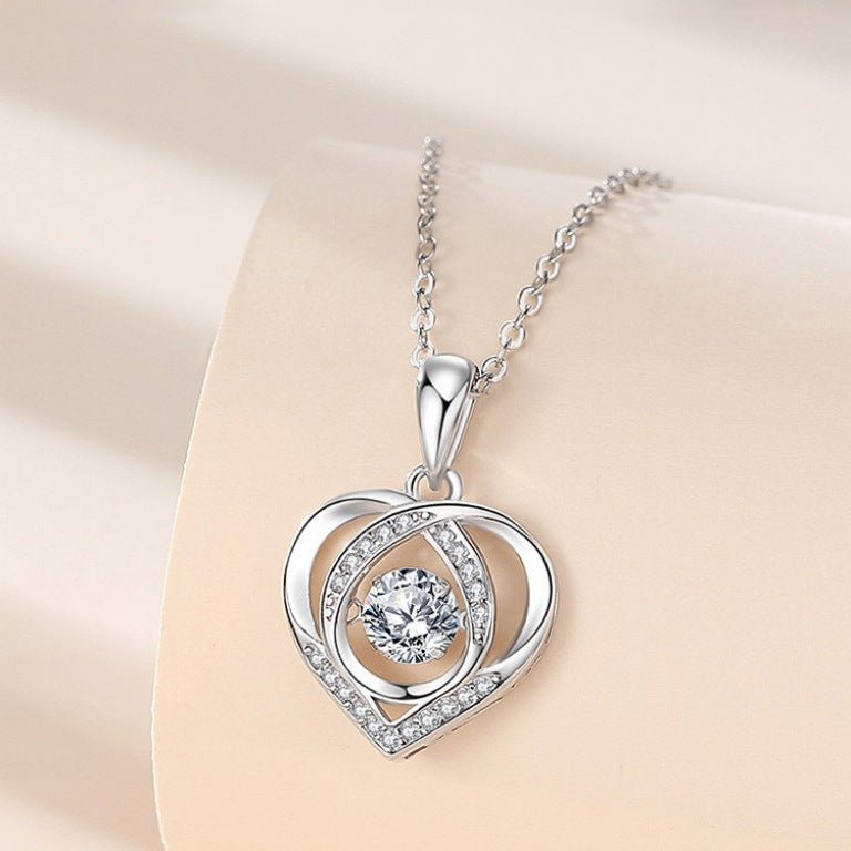 S925 Beating Heart - shaped Necklace Women Luxury Love Rhinestones Necklace Jewelry Gift For Valentine&