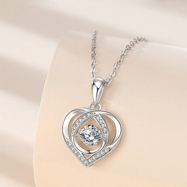 S925 Beating Heart - shaped Necklace Women Luxury Love Rhinestones Necklace Jewelry Gift For Valentine&