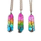 Hot Selling Stone Crystal Pillar Tree Of Life Pendant Ins Fashion Necklace - Serenity Spaces