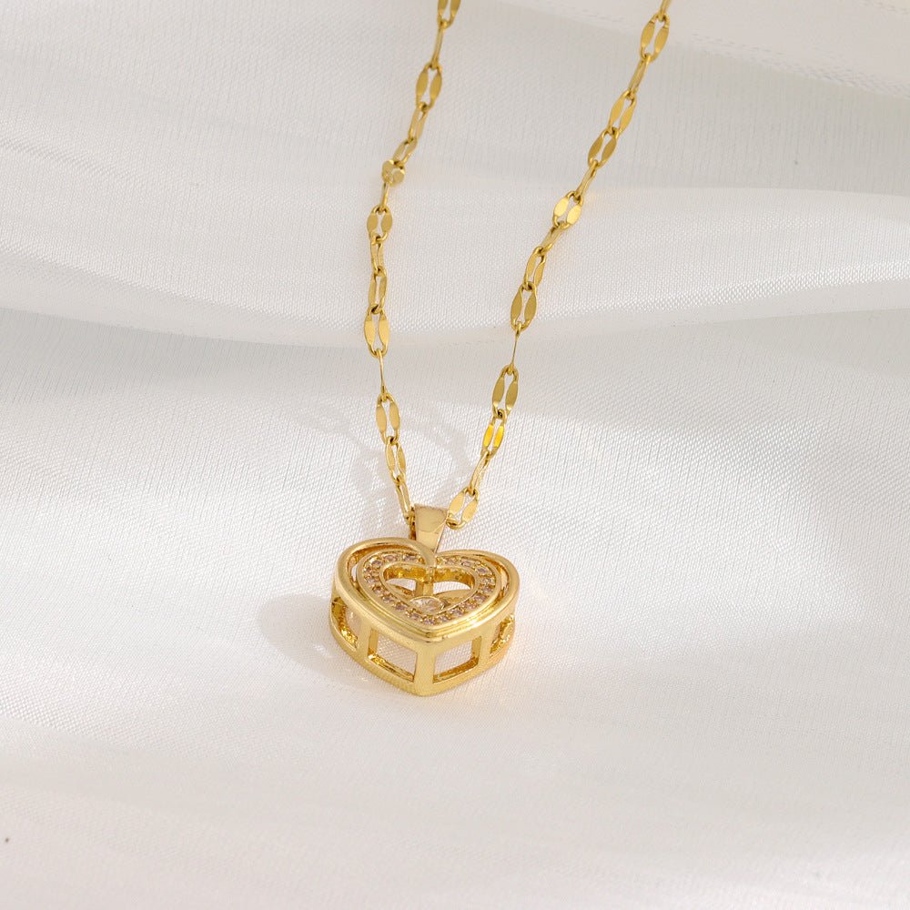 Double - layer Love Necklace With Rhinestones Titanium Steel Pendant Fashion Jewelry Woman Valentines Day Gift - Serenity Spaces