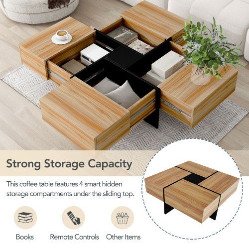 Unique Design Coffee Table With 4 Hidden Storage Compartments - Serenity Spaces