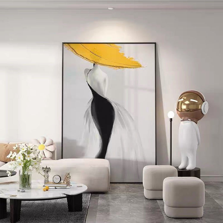 Modern Sexy Woman Yellow Hat Handmade Canvas Oil Painting Abstract Nordic Luxury Artwork Posters Living Room Canvas Wall Aesthetic Home Decor - Serenity Spaces