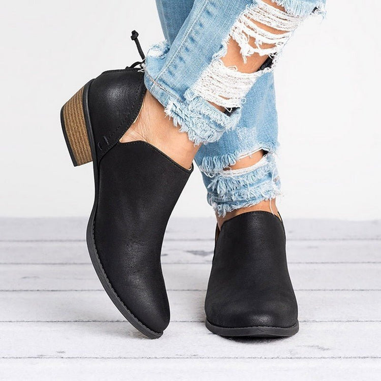 Autumn Women Shoes Retro High Heel Ankle Boots - Serenity Spaces