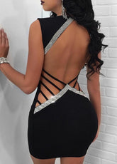 Sexy Slim Ladies Deep V - neck Bodycon Party Dresses Women Summer Sleeveless Hollow Out Backless Package Hip Dress Clubwear - Serenity Spaces