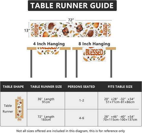 Thanksgiving Table Runner, Thanksgiving Runner for Table Blessed Turkey Thanksgiving Table Decorations for Indoor Outdoor Thanksgiving Decorations 13 X 72 Inch (13" X 72")