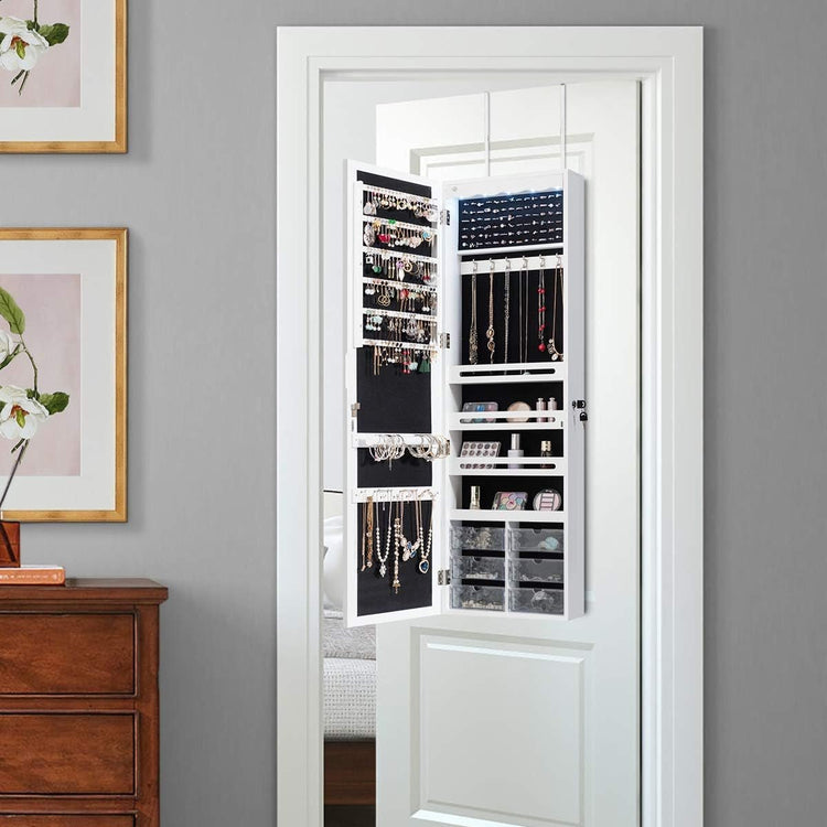 Jewelry Cabinet Armoire, Wall Mount Door Hanging, Lockable Jewelry Organizer with 47.5&