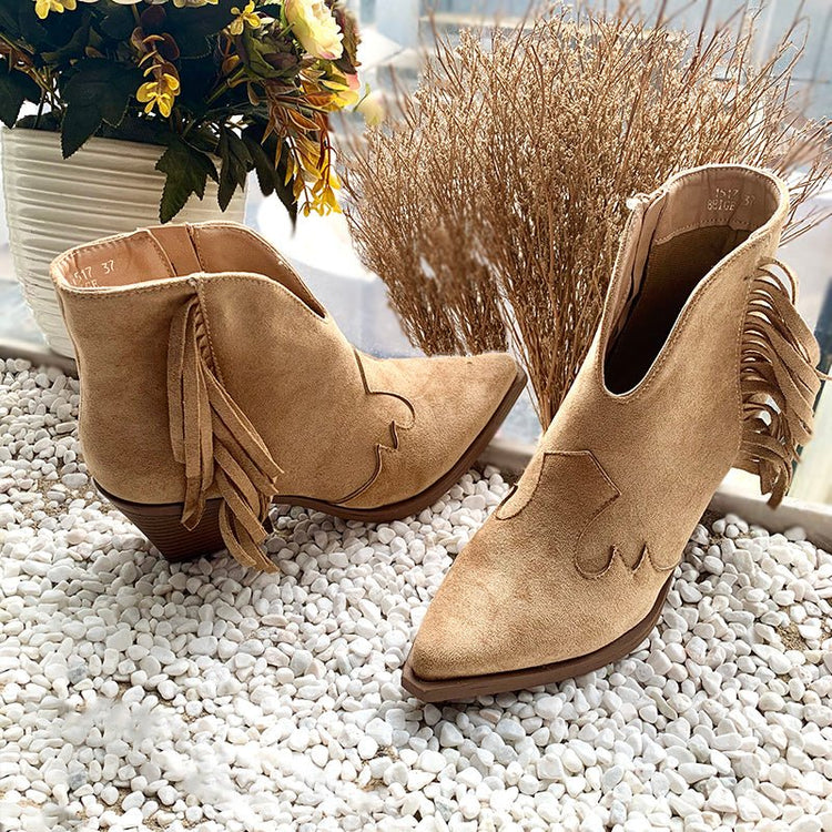 Medium heel thick heel tassel boots - Serenity Spaces
