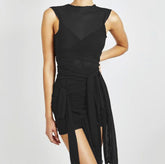 Kliou Ribbons Mesh See Through Bodycon Party Dresses Women Clubwear Mini Dress Solid Sleeveless Basic Female Outfits - Serenity Spaces