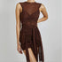 Kliou Ribbons Mesh See Through Bodycon Party Dresses Women Clubwear Mini Dress Solid Sleeveless Basic Female Outfits - Serenity Spaces