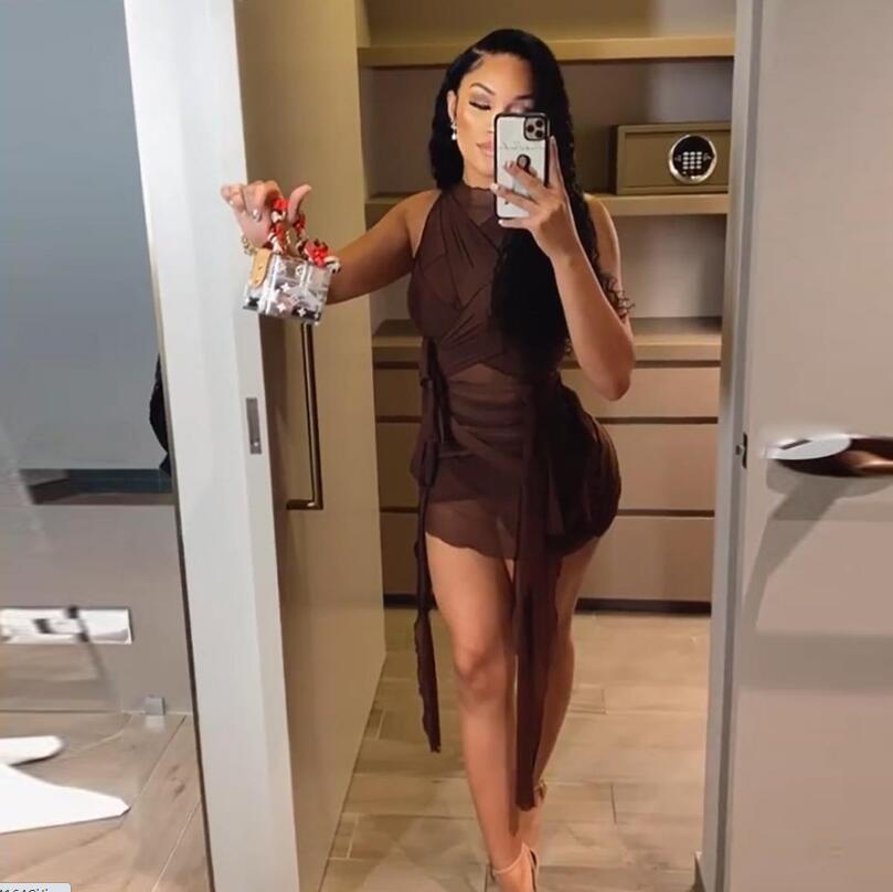 Kliou Ribbons Mesh See Through Bodycon Party Dresses Women Clubwear Mini Dress Solid Sleeveless Basic Female Outfits - Serenity Spaces