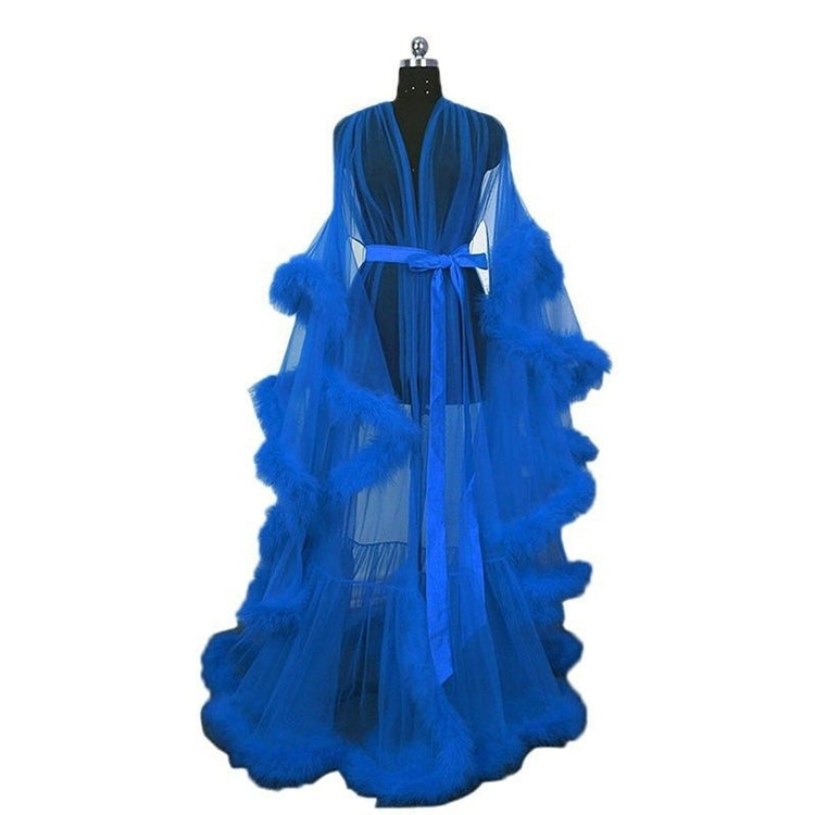 lingerie Women Fur Robe Hot See Through Mature Women Sexy Nightgowns Long Bridal Robes - Serenity Spaces