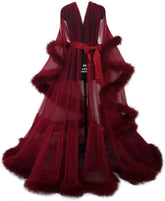 lingerie Women Fur Robe Hot See Through Mature Women Sexy Nightgowns Long Bridal Robes - Serenity Spaces