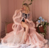 lingerie Women Fur Robe Hot See Through Mature Women Sexy Nightgowns Long Bridal Robes - Serenity Spaces