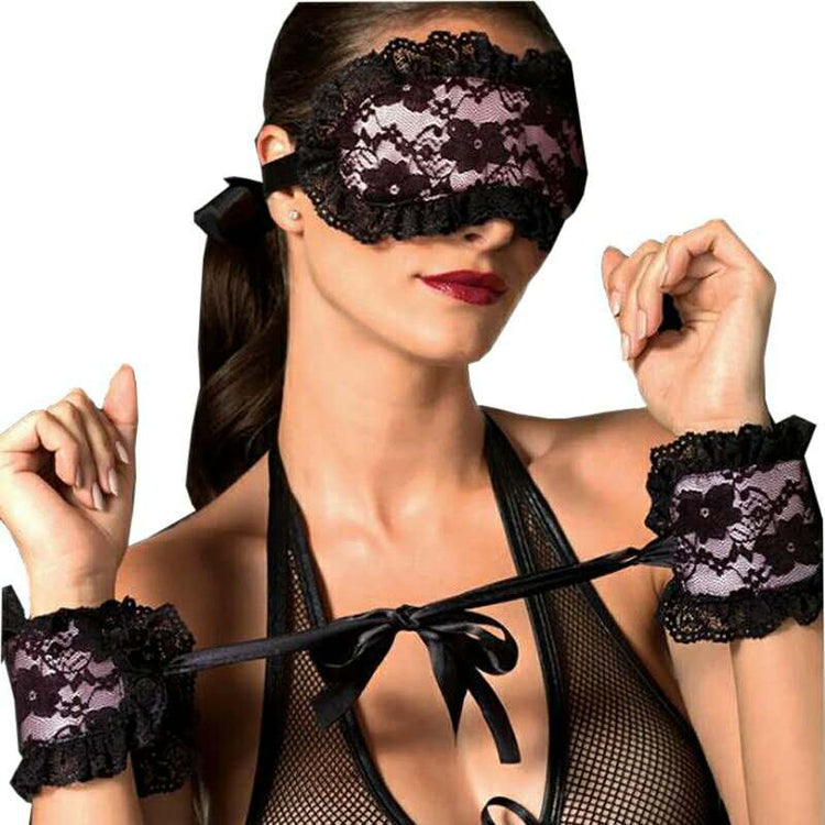 Sexy Lingerie, Lace Blindfold And Handcuffs Three - piece Set - Serenity Spaces
