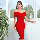 Bandage Dress Women Off Shoulder Midi Club Party Dresses - Serenity Spaces