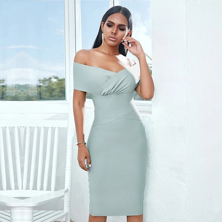 Bandage Dress Women Off Shoulder Midi Club Party Dresses - Serenity Spaces