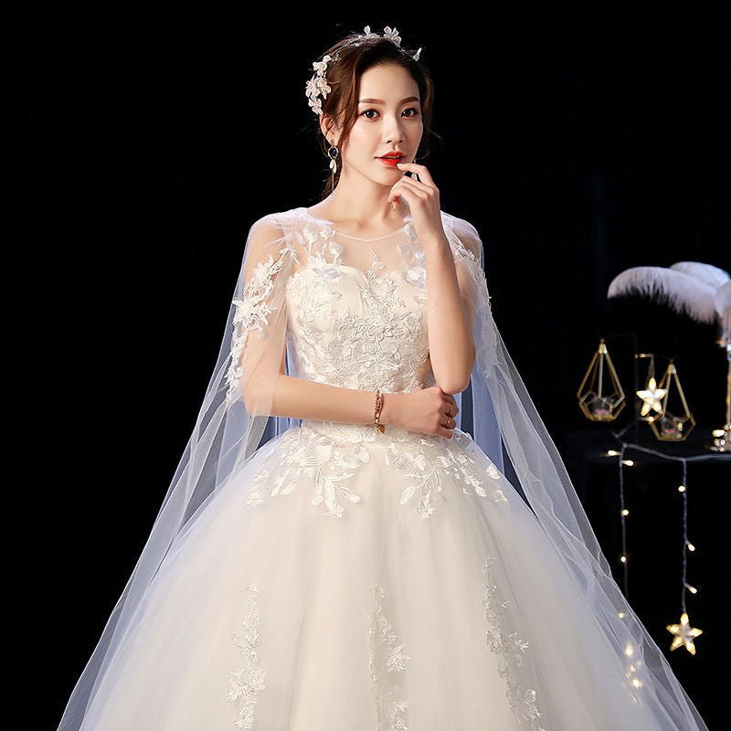 Elegant Wedding Dress Female Long Shoulder - Serenity Spaces