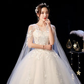 Elegant Wedding Dress Female Long Shoulder - Serenity Spaces