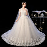 Elegant Wedding Dress Female Long Shoulder - Serenity Spaces