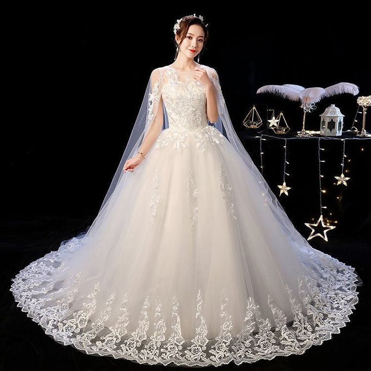 Elegant Wedding Dress Female Long Shoulder - Serenity Spaces