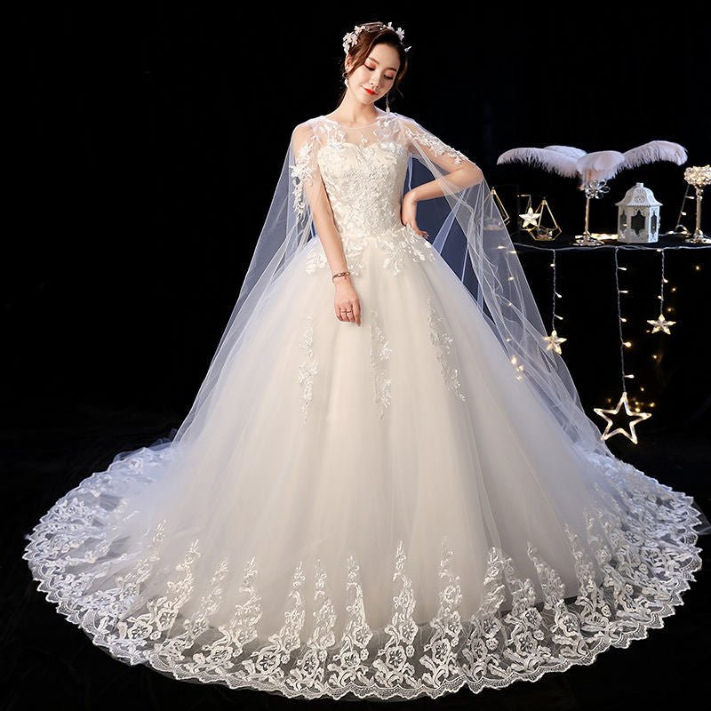 Elegant Wedding Dress Female Long Shoulder - Serenity Spaces