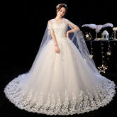 Elegant Wedding Dress Female Long Shoulder - Serenity Spaces
