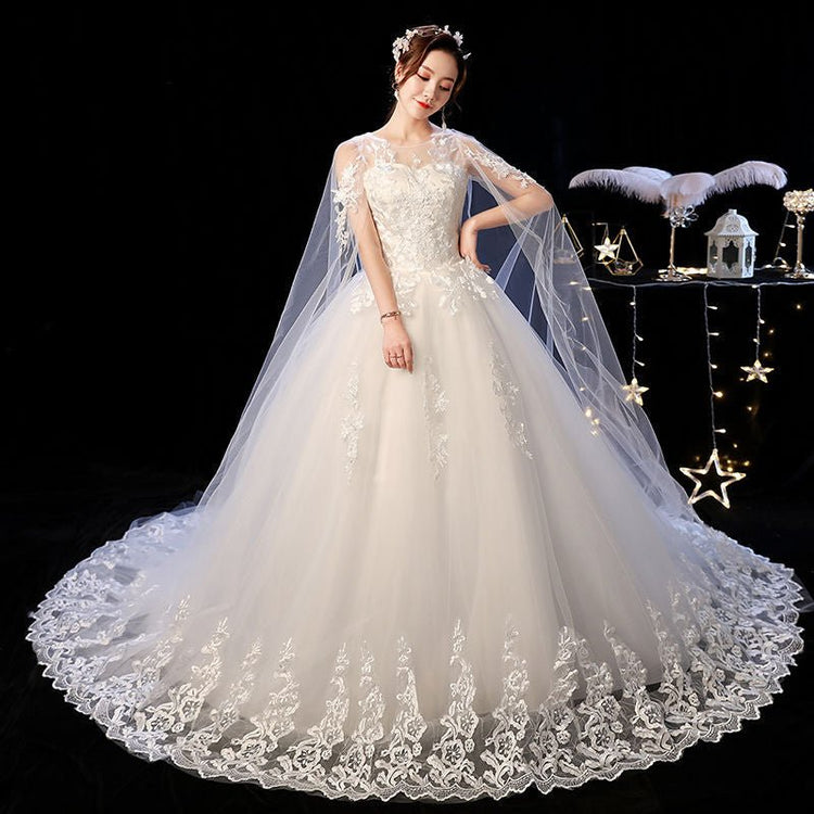 Elegant Wedding Dress Female Long Shoulder - Serenity Spaces