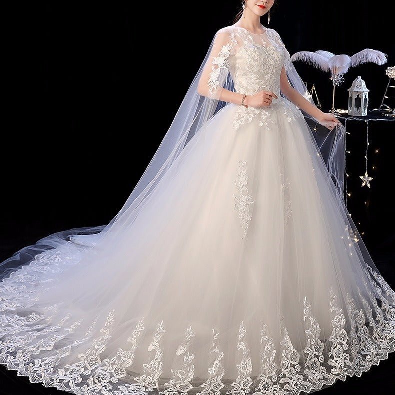 Elegant Wedding Dress Female Long Shoulder - Serenity Spaces