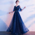 Beauty - Emily Tulle V Neck Ruffle Evening Dresses Long A - line Crystal Formal Dress Party Prom Gowns Lace Up Back Vestido de noche - Serenity Spaces