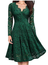 Women Dresses V - Neck Off Shoulder Lace Evening Party Dress Long Sleeve Dress Spring Autumn Vestido Invierno Mujer - Serenity Spaces