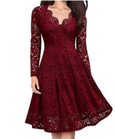 Women Dresses V - Neck Off Shoulder Lace Evening Party Dress Long Sleeve Dress Spring Autumn Vestido Invierno Mujer - Serenity Spaces