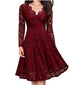 Women Dresses V - Neck Off Shoulder Lace Evening Party Dress Long Sleeve Dress Spring Autumn Vestido Invierno Mujer - Serenity Spaces