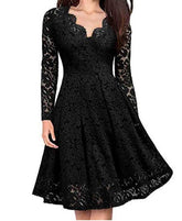 Women Dresses V - Neck Off Shoulder Lace Evening Party Dress Long Sleeve Dress Spring Autumn Vestido Invierno Mujer - Serenity Spaces