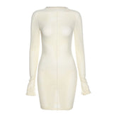 Simenual Mesh Skinny Women Mini Dresses Spring Fashion Clubwear Bodycon Solid Hollow Out Party Dress Sexy Birthday Clothing - Serenity Spaces