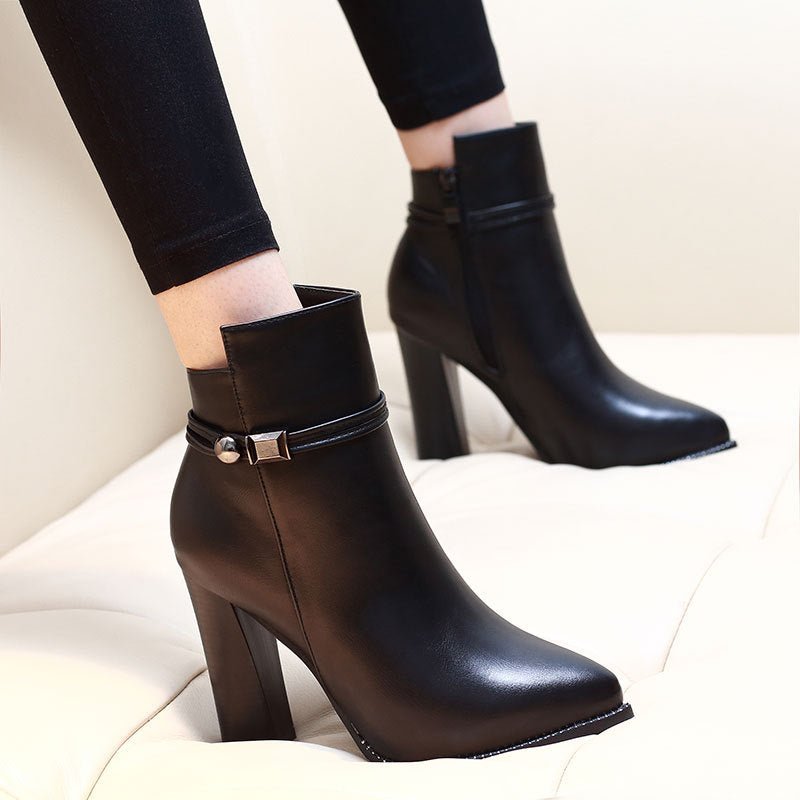 Sexy pointed Martin boots with plush - Serenity Spaces