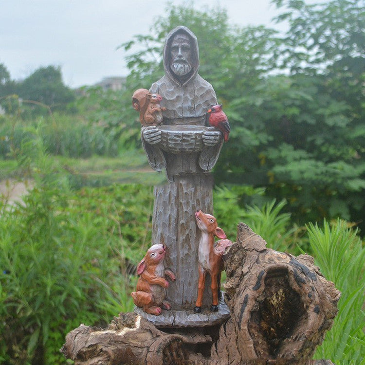 St. Francis And Animal Friends Resin Crafts Outdoor Garden Statue Bird Feeder - Serenity Spaces