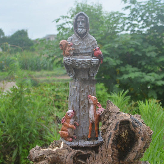 St. Francis And Animal Friends Resin Crafts Outdoor Garden Statue Bird Feeder - Serenity Spaces