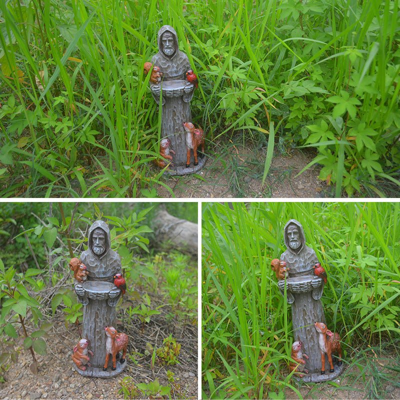 St. Francis And Animal Friends Resin Crafts Outdoor Garden Statue Bird Feeder - Serenity Spaces